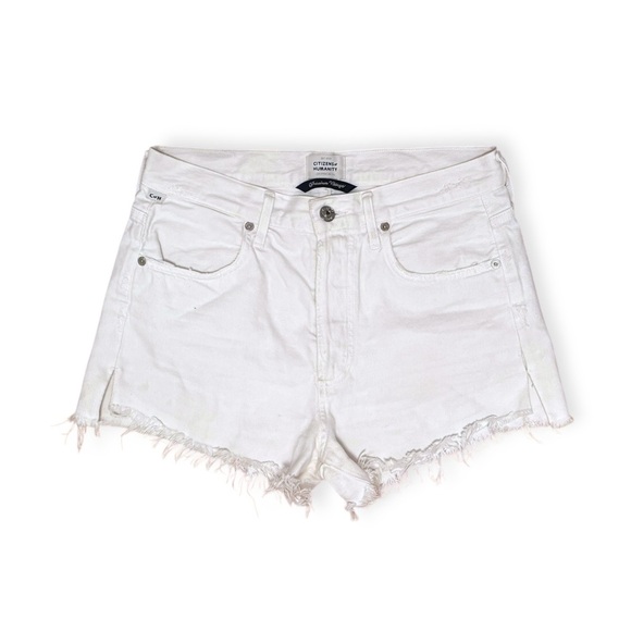 Citizens Of Humanity Annabelle White Denim Shorts Zip High Waist Distressed 25 - Picture 2 of 12